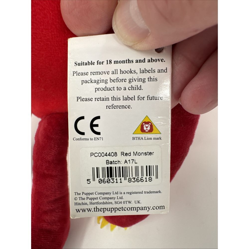 The Puppet Company  Red Baby Monster Hand‎ Puppet squeaker Big Mouth 12" NWT - Picture 3 of 5